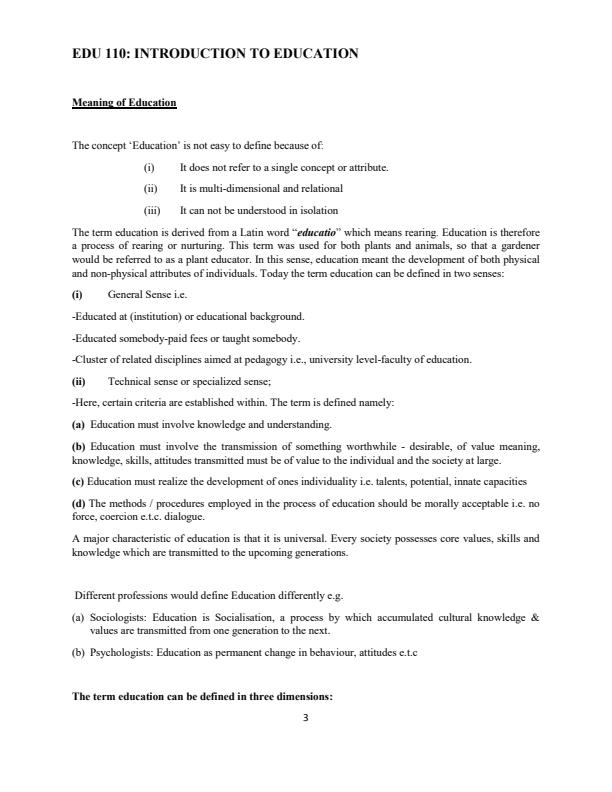 Page 3 – EDU 110: Introduction to Education I Notes – Kenyaplex