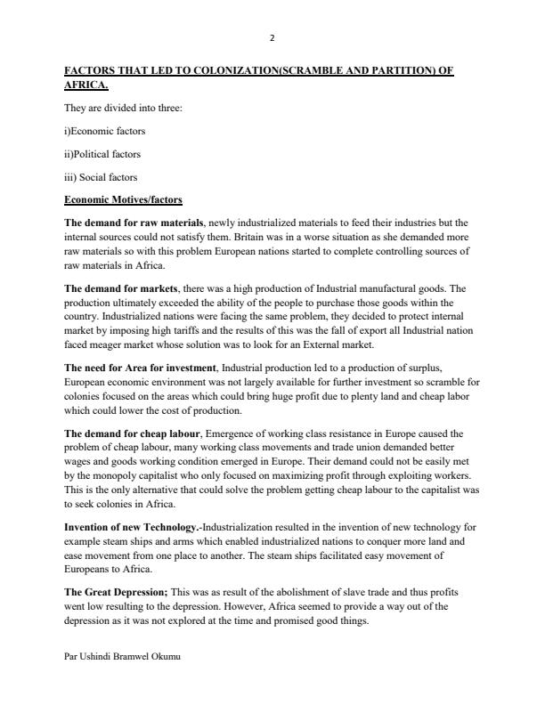 Page 2 – History and Government Notes on Colonization (Factors  that led to colonization and legacy of colonization) – Kenyaplex