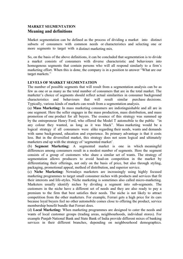 Page 1 – Market Segmentation Notes – Kenyaplex