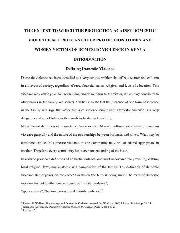 Page 1 – The extent to which the protection against domestic violence act, 2015 can offer protection to men and women victims of domestic violence in Kenya – Kenyaplex