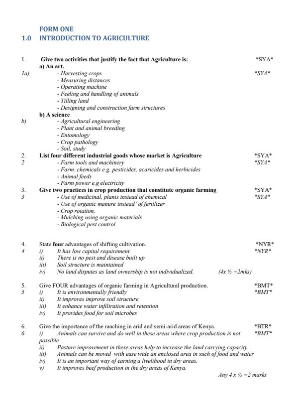Page 1 – Agriculture Revision Questions and Answers Form 1-4 – Kenyaplex