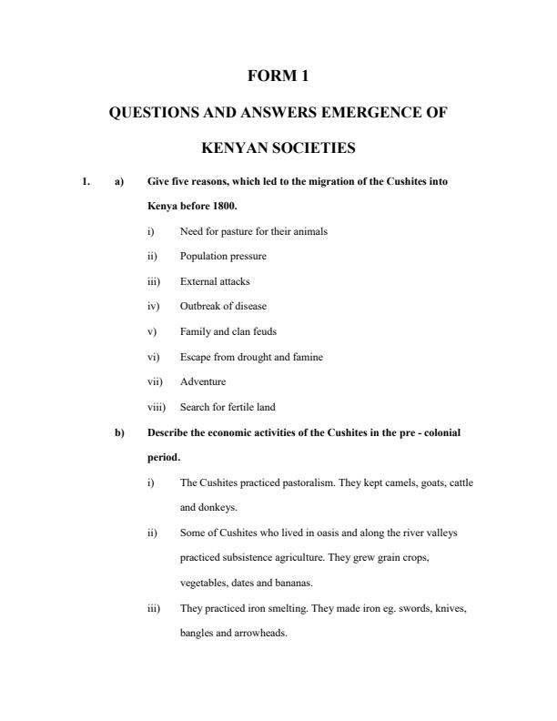 History and Government Revision Questions and Answers Form 1 to Form 4 ...