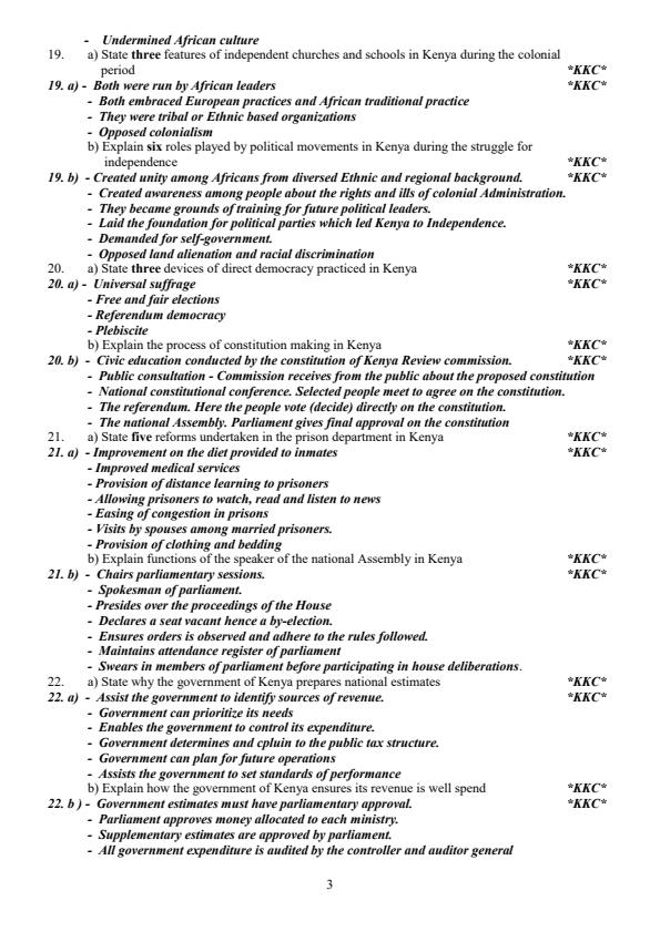 Page 3 – History and Government Prediction Questions and Answers Form 1-4 – Kenyaplex
