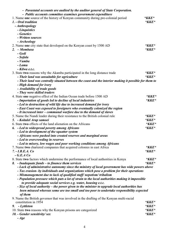 Page 4 – History and Government Prediction Questions and Answers Form 1-4 – Kenyaplex