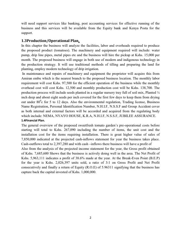 Page 2 – Tomato Farming Business Plan in Kenya – Kenyaplex
