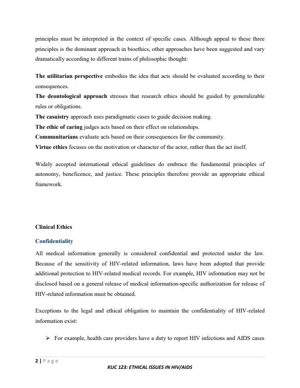 Page 2 – KUC 123: HIV/AIDS and Other Emerging Health Issues Notes on Ethical Issues in HIV – Kenyaplex