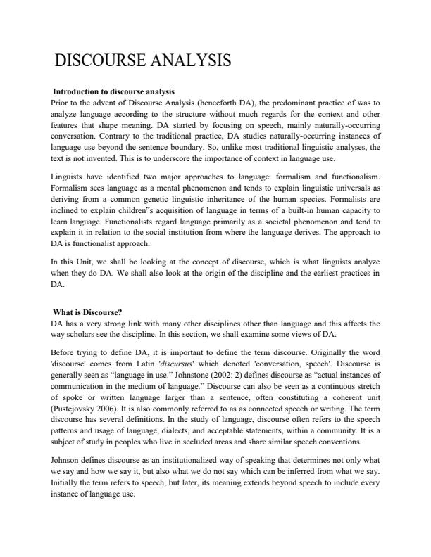 Page 1 – BLA 3212 Discourse Analysis Notes – Kenyaplex