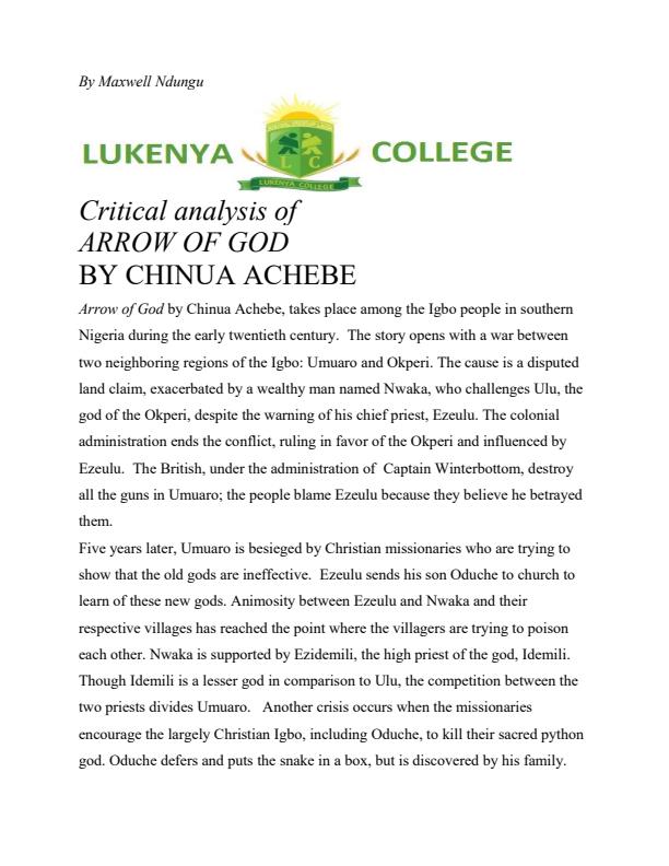 Page 1 – Critical analysis of Arrow of God – Kenyaplex