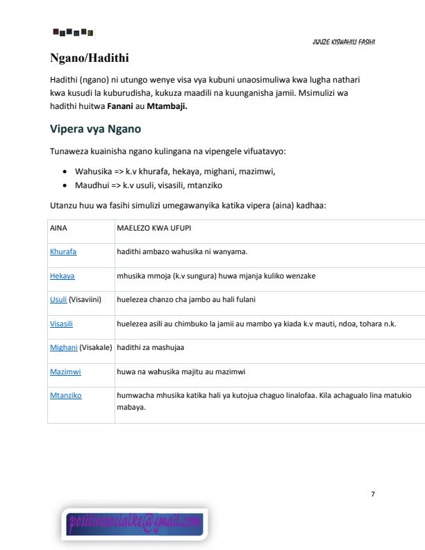 Page 2 – Kiswahili Fasihi  Complete Notes Form 1- Form 4 – Kenyaplex
