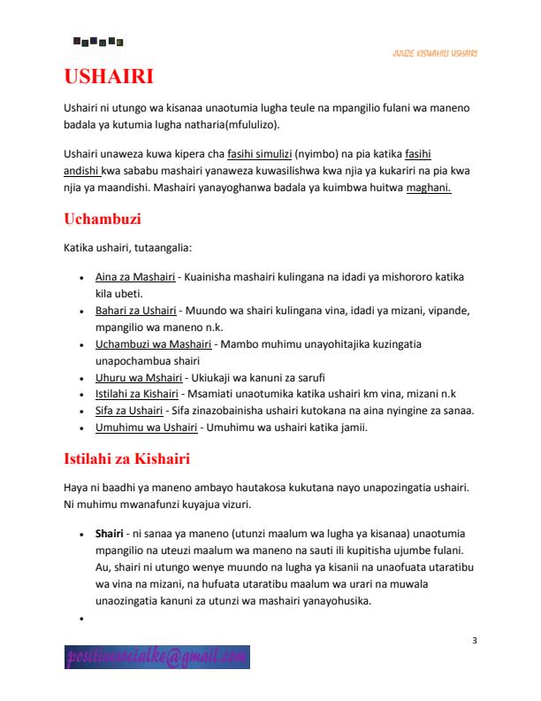 Page 1 – Ushairi Complete Notes Form 1- Form 4 – Kenyaplex