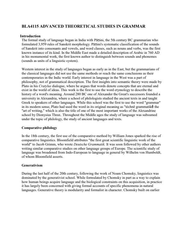 Page 1 – BLA 4115: Advanced Theoretical Studies In Grammar Notes – Kenyaplex