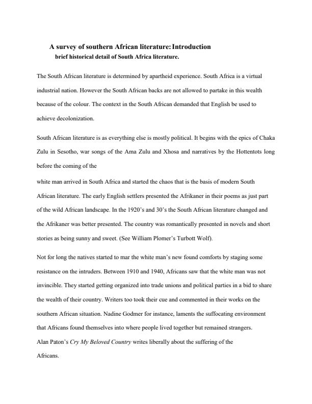 Page 2 – BLA 2213: South African Literature Notes – Kenyaplex