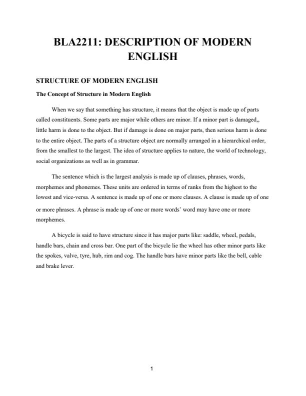 Page 1 – BLA 2211: Description of Modern English Notes – Kenyaplex