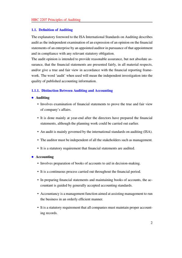 Page 2 – HBC 2207: Principles of Auditing Notes – Kenyaplex