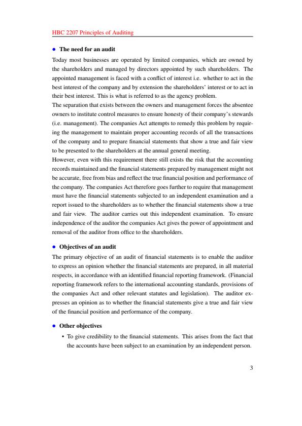 Page 3 – HBC 2207: Principles of Auditing Notes – Kenyaplex