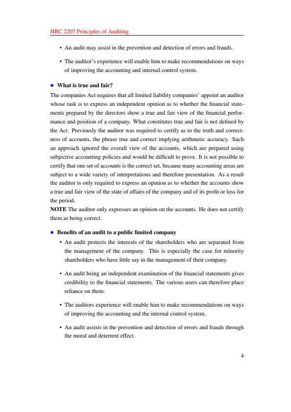 Page 4 – HBC 2207: Principles of Auditing Notes – Kenyaplex