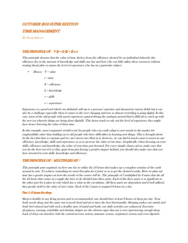 Page 1 – How to make good use of the 24 hours that makes up every complete rotation of the earth around the sun – Kenyaplex