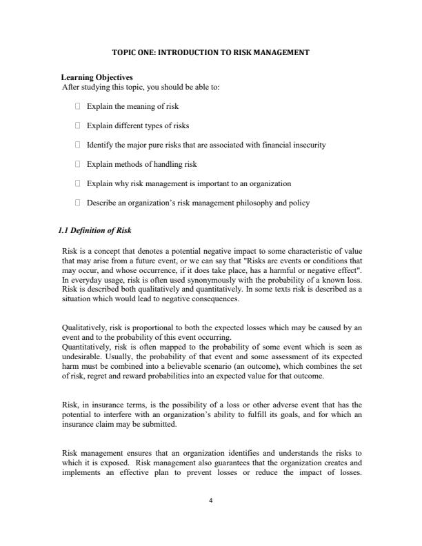 Page 1 – DAF 1211: Principles of Risk Management and Insurance Notes – Kenyaplex