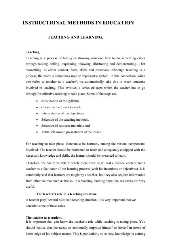 Page 1 – BET 2201: Instructional Methods in Education Notes – Kenyaplex