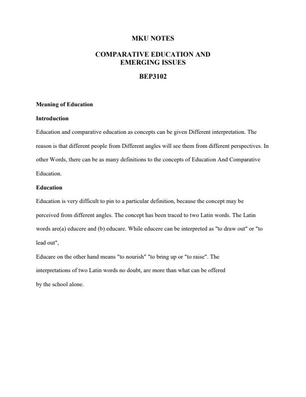 Page 1 – BEP 3102: Comparative Education and Emerging Issues Notes – Kenyaplex