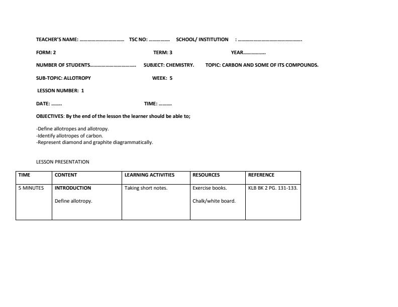 Page 1 – Chemistry Form 2 Term 3 Lesson Plans Week 5, 6, 7, 8, 9 and 10 – Kenyaplex