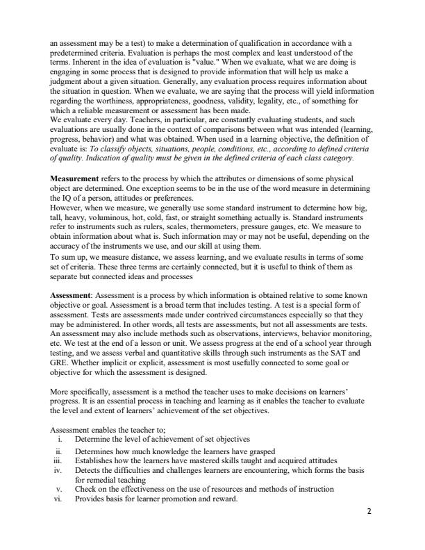 Page 2 – BEP 3101: Educational Measurement and Evaluation Notes – Kenyaplex