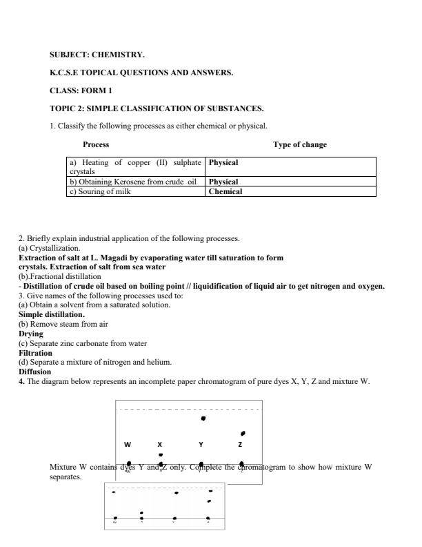 Page 1 – Form 1 Chemistry: Simple Classification of Substances Topical Questions and Answers – Kenyaplex