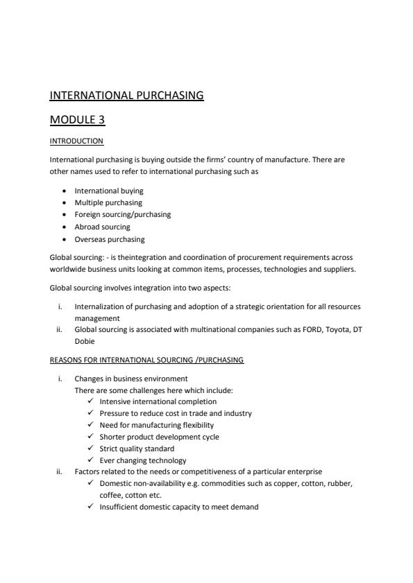 Page 1 – International Purchasing Notes 3rd Year – Kenyaplex