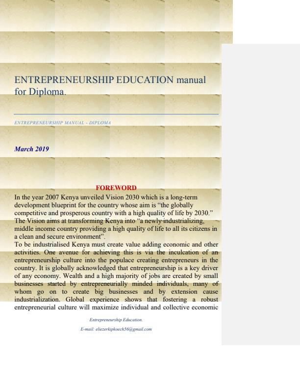 Page 1 – Entrepreneurship Education Notes – Kenyaplex