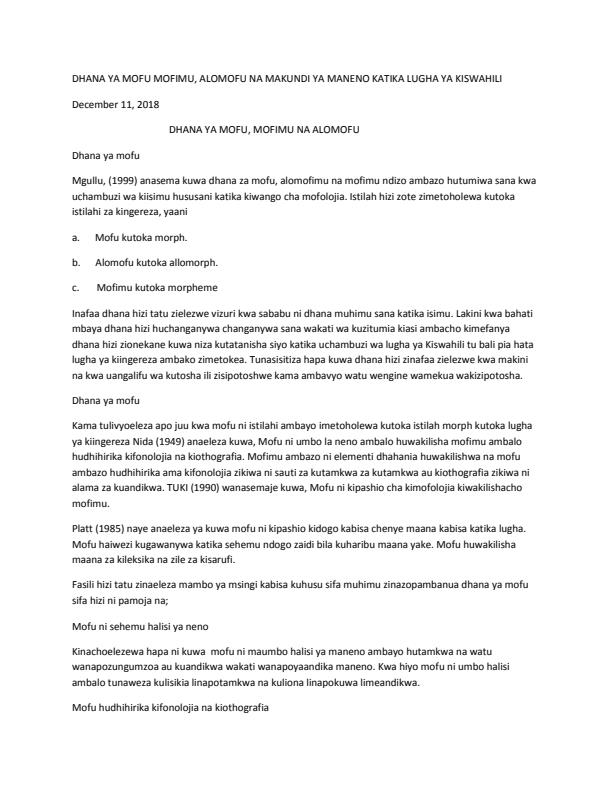 Page 1 – BKS 221: Kiswahili Morphology Notes – Kenyaplex