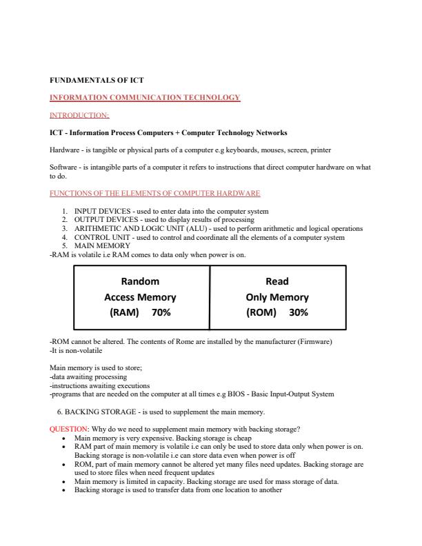 Page 1 – Fundamentals of ICT Notes – Kenyaplex