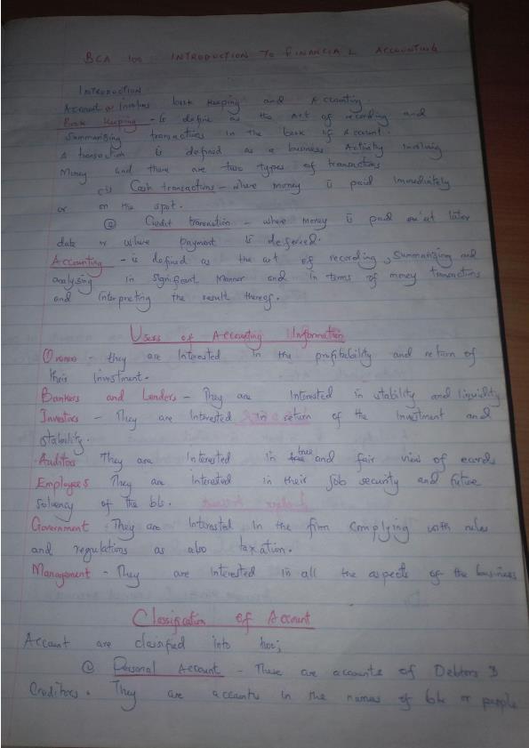 Page 1 – BCA 100 Introduction to Financial Accounting Notes 1st Year – Kenyaplex