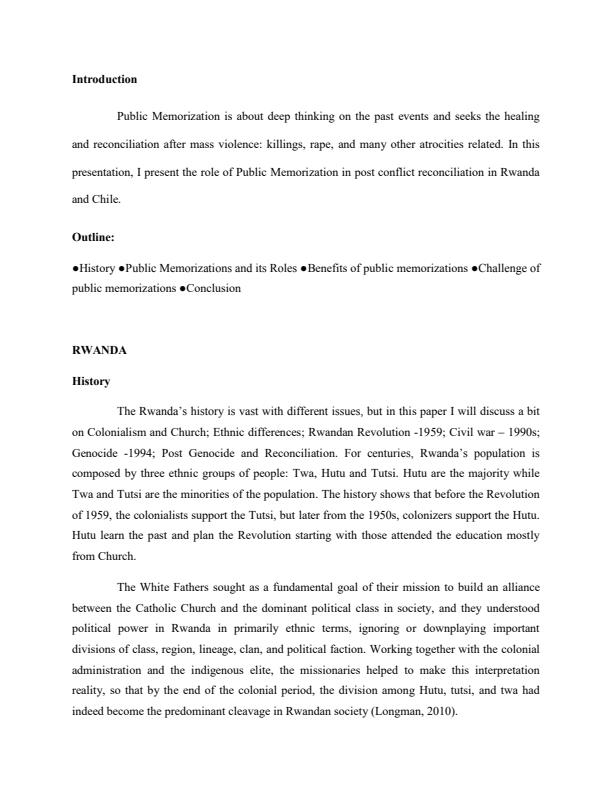 Page 1 – Role of public memorization in post conflict reconciliation in Rwanda and Chile – Kenyaplex