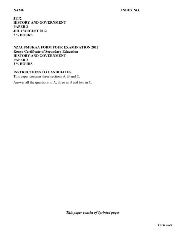 Form 4 History Paper 1 and Paper 2 Examination With Answers Nzaui