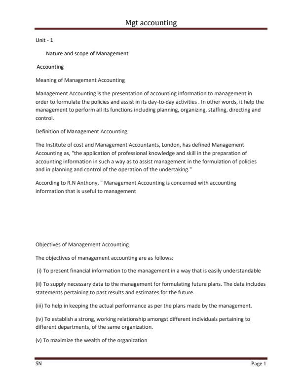 Page 1 – Management Accounting Notes – Kenyaplex