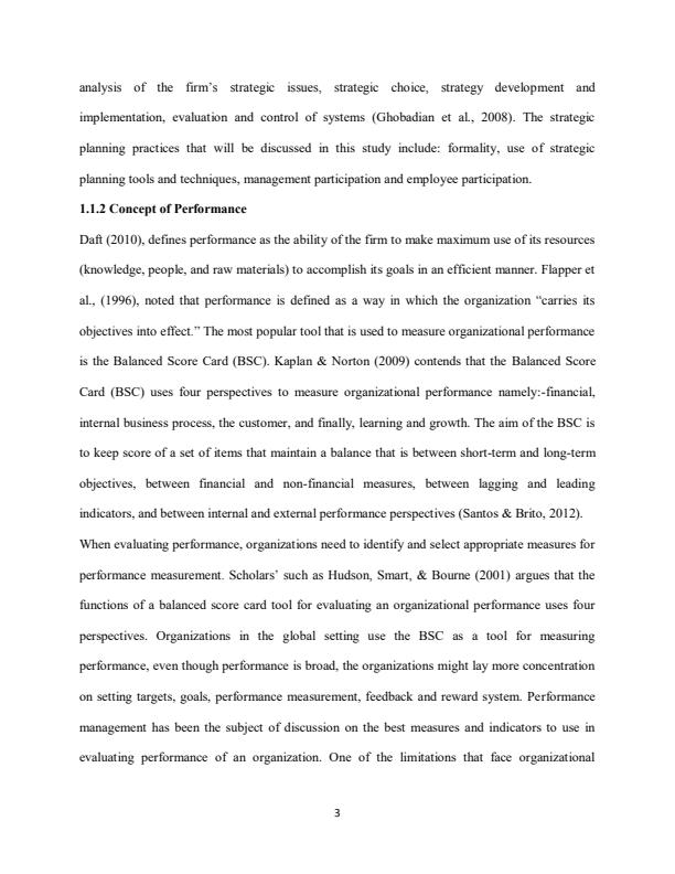 Page 3 – Research Project: Influence of Strategic Planning Practices on Organizational Performance – Kenyaplex