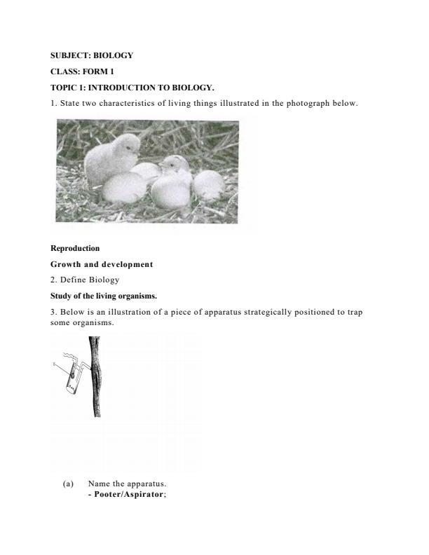 Page 1 – Form 1 Biology Topical Questions and Answers on Introduction to Biology – Kenyaplex