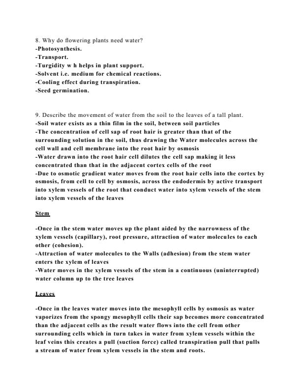 Page 3 – Transport in Plant and Animals Topical Questions and Answers – Kenyaplex