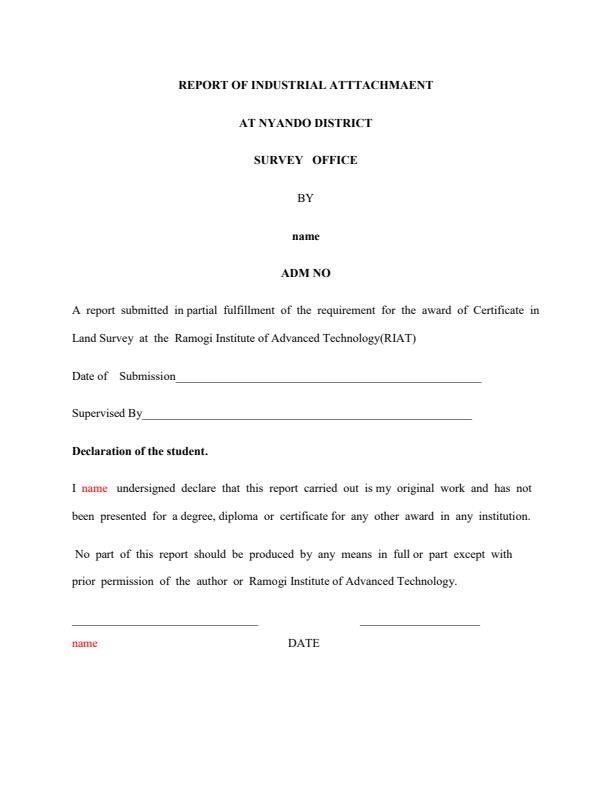 Page 1 – Land Survey Attachment Report – Kenyaplex