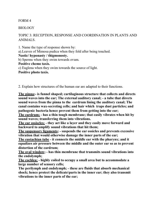 Page 1 – Reception, Response and Coordination in Plants and Animals Topical Questions and Answers – Kenyaplex