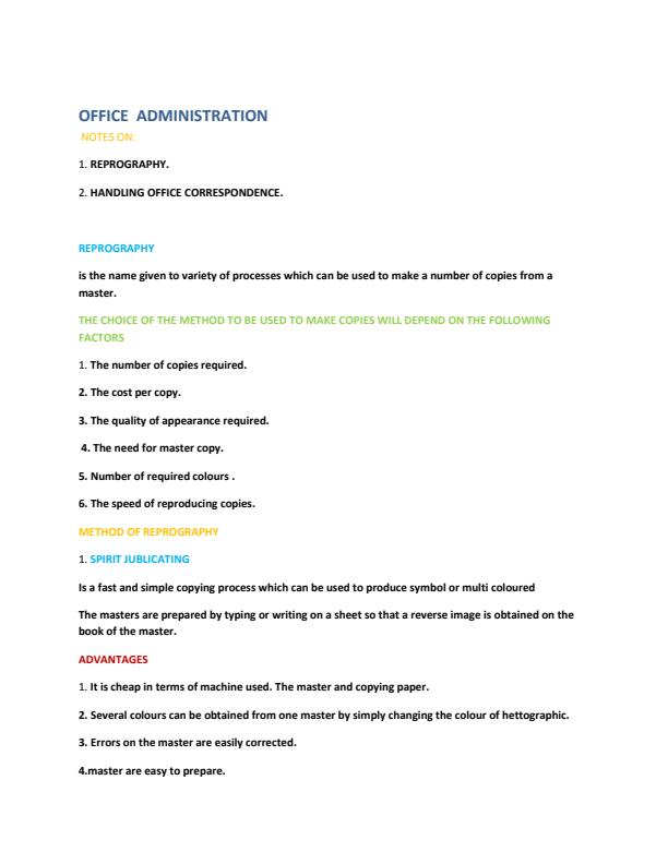 Notes on reprography and handling of office correspondence office
