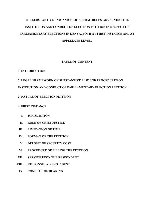 Page 1 – Substantive laws and procedural rules governing parliamentary election petitions – Kenyaplex