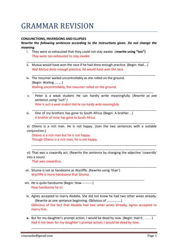 Page 1 – Form 4 KCSE Grammar Revision Notes – Kenyaplex