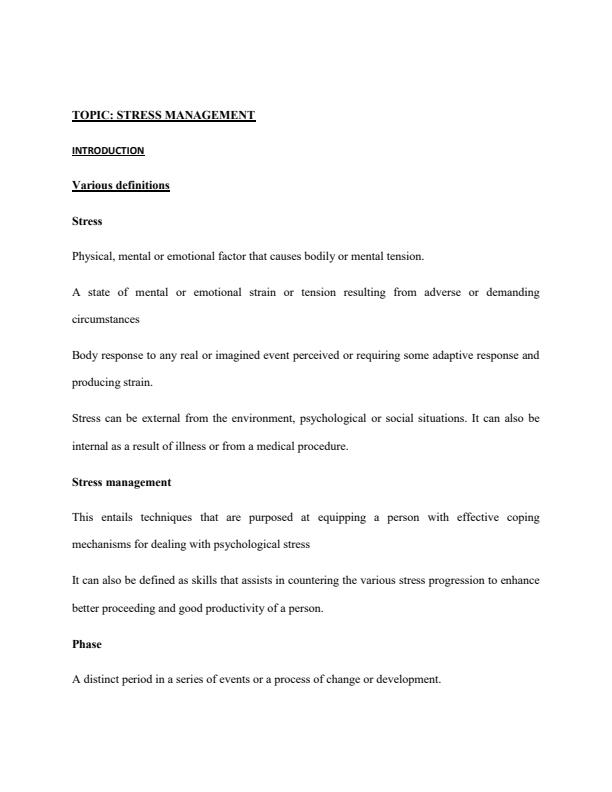 Page 1 – Stress Management Notes for 3rd Year – Kenyaplex