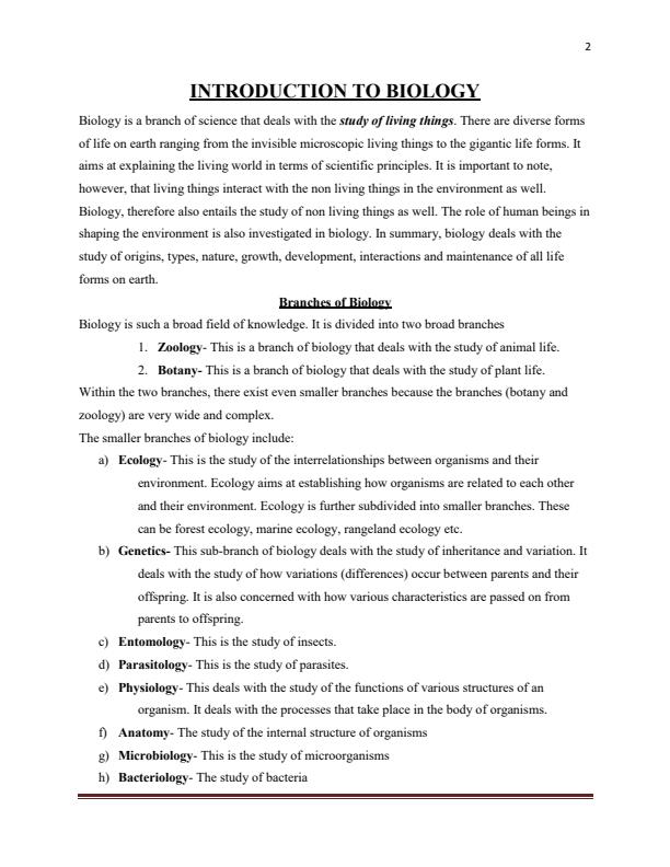 Page 2 – Biology Form 1 Notes: Detailed and Comprehensive – Kenyaplex