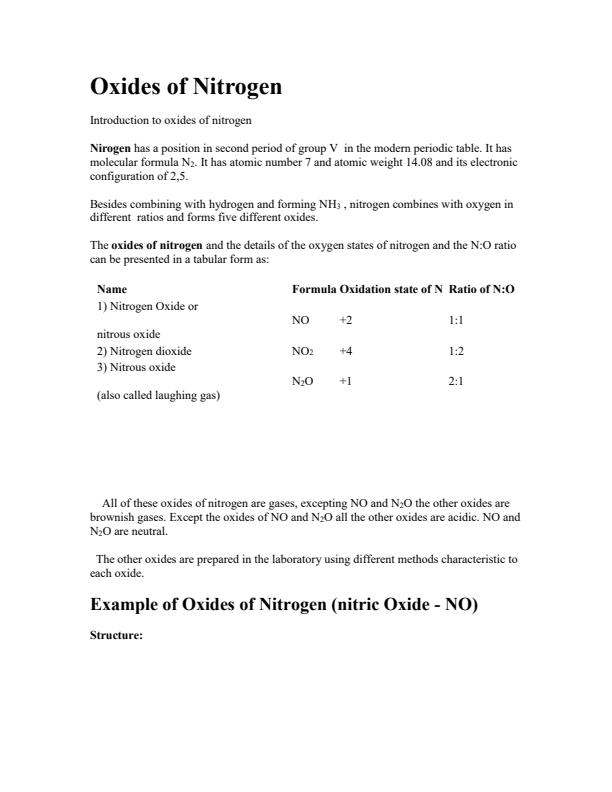 Page 1 – Oxides of Nitrogen Form 3 Notes – Kenyaplex