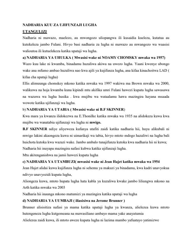 Page 1 – Nadharia Za Upataji Na Ujifunzaji Wa Lugha Notes – Kenyaplex
