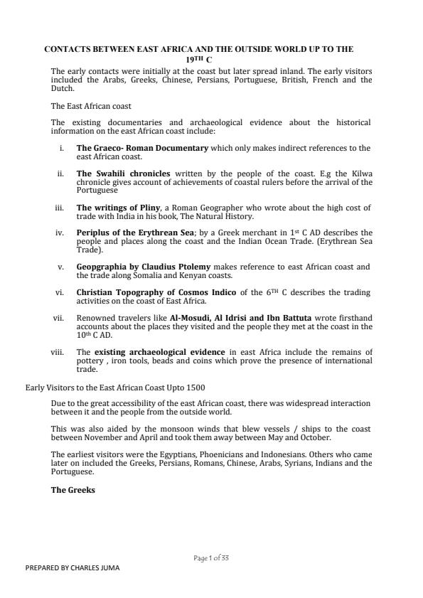 Page 1 – Contact Between East Africa and The Outside World Notes – Kenyaplex