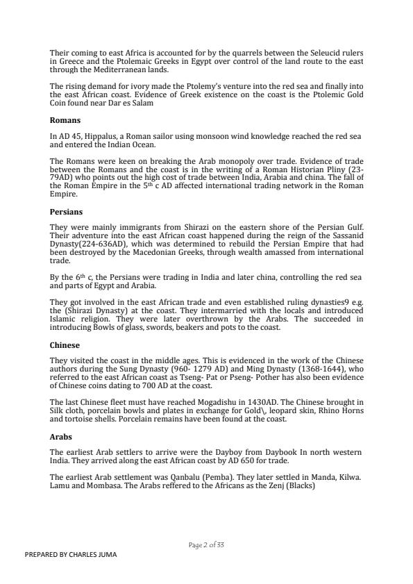 Page 2 – Contact Between East Africa and The Outside World Notes – Kenyaplex
