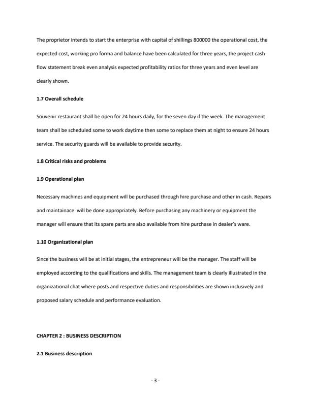 Page 3 – Sample Restaurant Business Plan – Kenyaplex